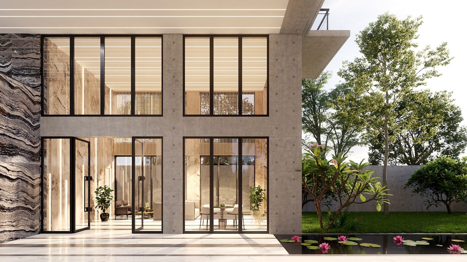Woning met grote raampartijen en tuin